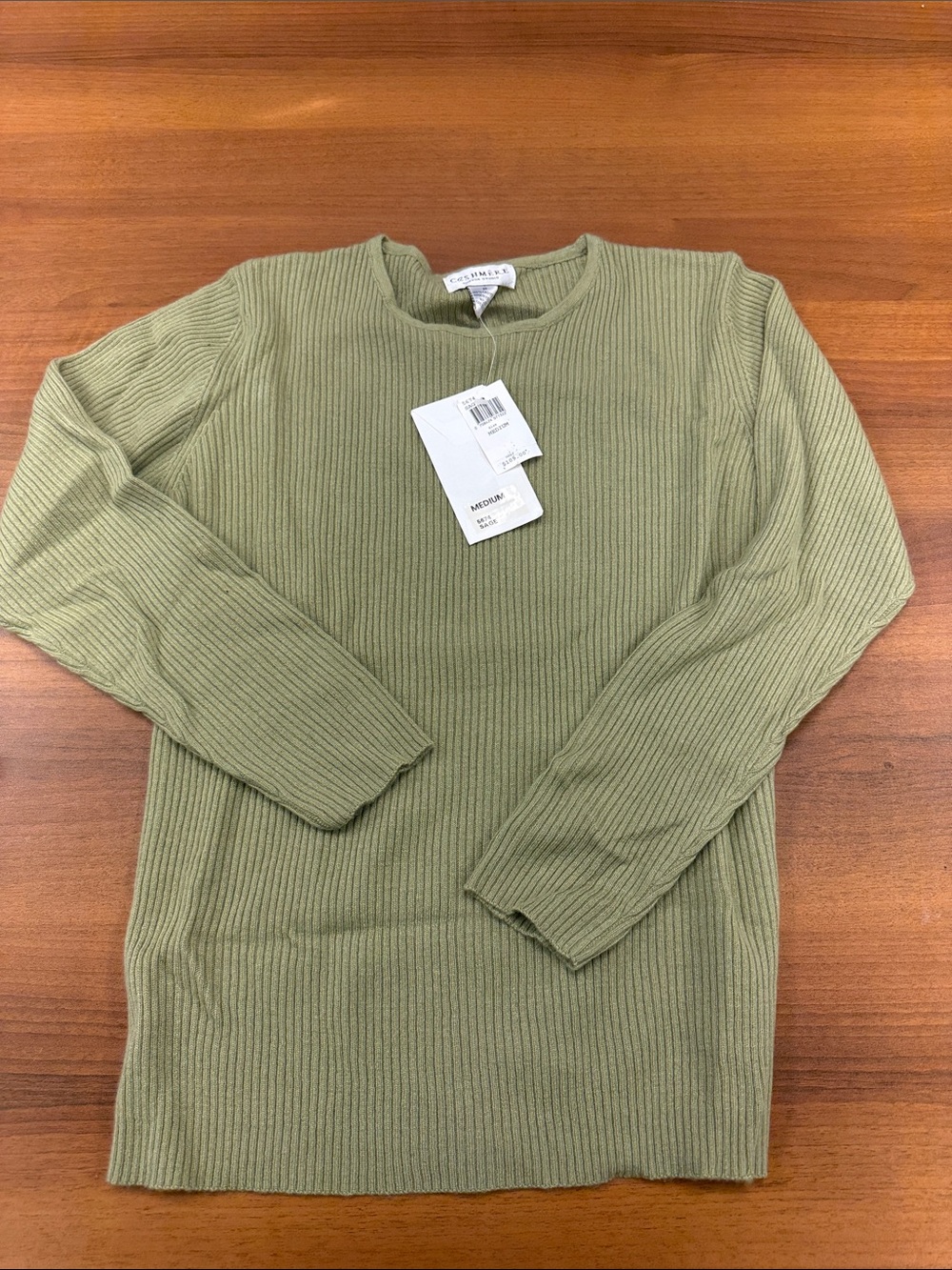 Sutton Cashmere Olive Ribbed Crewneck Sweater